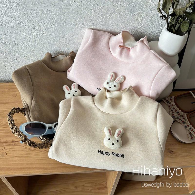 Áo giữ nhiệt gắn Thỏ Bông áo dài tay thu đông chất liệu cotton nhung lông thỏ loại 1 mềm đẹp ấm áp cho bé gái 8-18kg