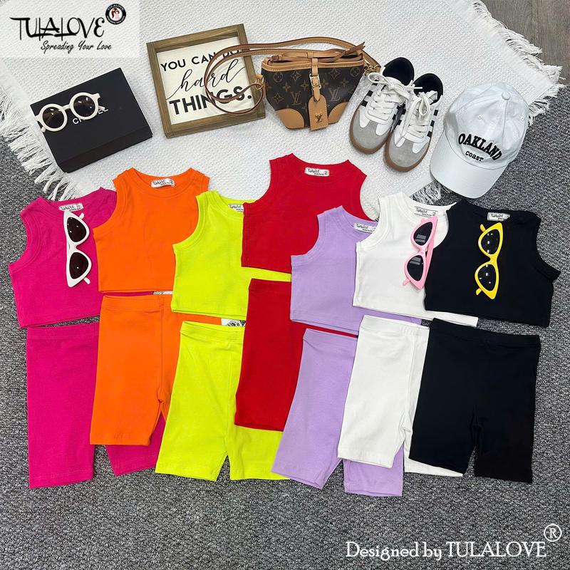 BỘ ÁO CROPTOP SÁT NÁCH + LEGGING ĐÙI CHO BÉ GÁI TULALOVE, Combo Quần Áo Mùa Hè Cho Bé Gái