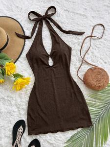 Vestido mini bohemio elegante y sin espalda de punto, vestido sin mangas para invitada a boda en la playa, estilo casual de vacaciones