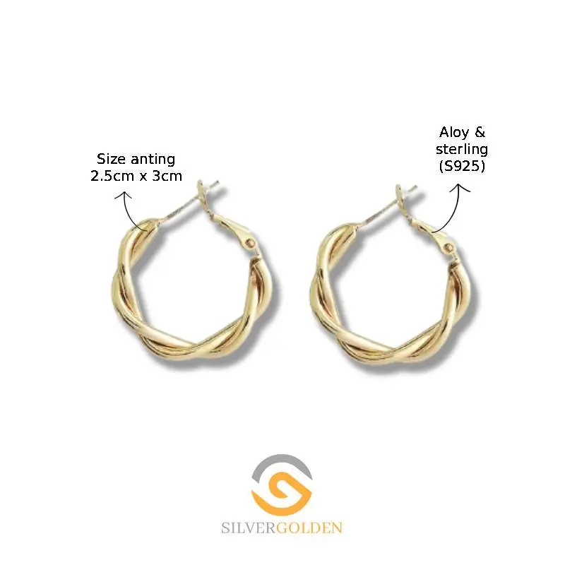 Anting-Anting Twisting Metal Anti Karat S925 Aksesoris Wanita Korea Style Fashion
