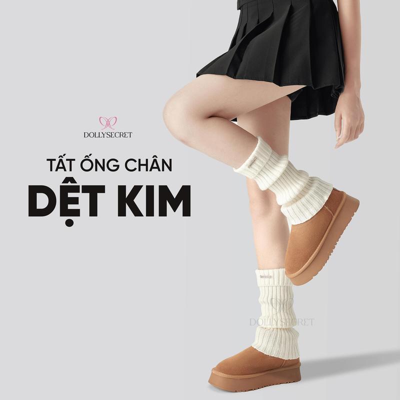 Tất Ống Chân Dệt Kim Nữ DOLLY SECRET Len Giữ Ấm Thoáng Khí Phong Cách Lolita Hàn Quốc Y2K T03