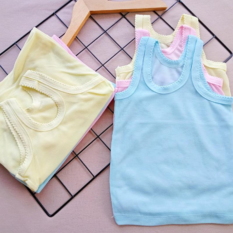 Promo 6pcs dan 12pcs Singlet Anak Perempuan-Kaos Dalam Bayi Cewek Motif Polos 3 warna pink ,biru dan kuning 3