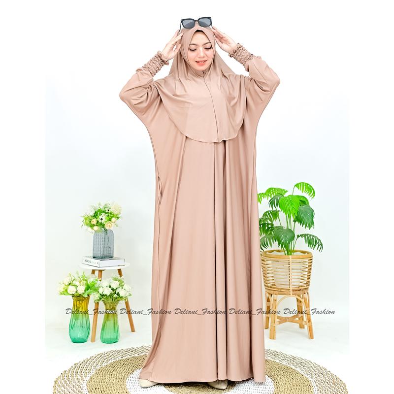 Aulia Abaya Set Hijab Gamis Bahan Jersy Syari Polos set Bergo Muslim Wanita 2