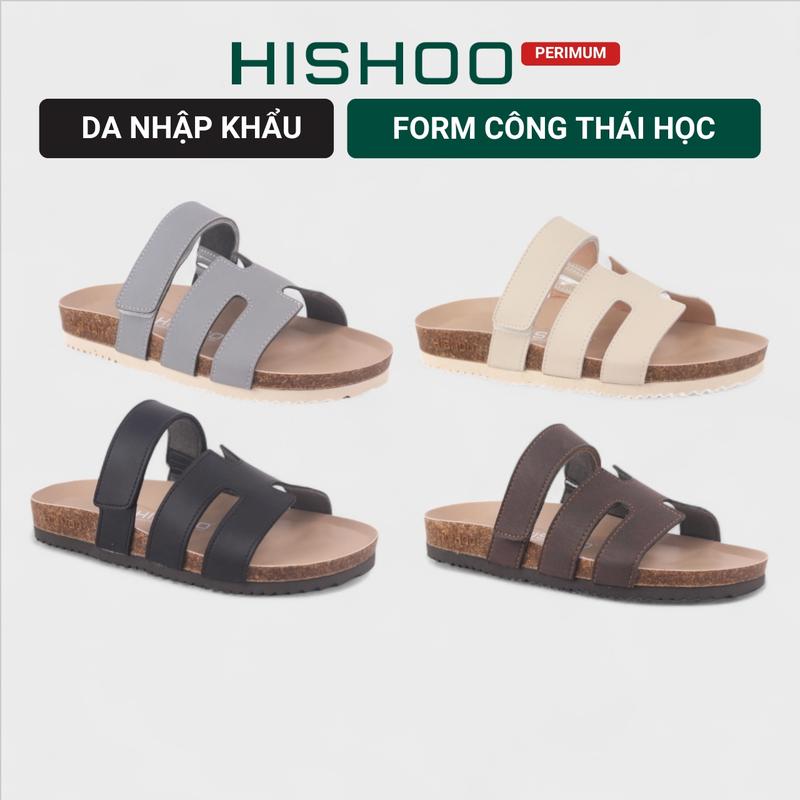  Dép đế trấu birken nam nữ unisex Chữ H Sandal quai ngang bản premium đi học công sở bigsize chính hãng Hishoo VNXK B104 