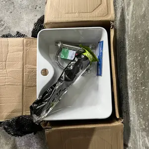 WEYA-Wastafel Meja Keramik Cuci Tangan Minimalis Full Set Keran Afur Selang Stop Kran Packing Kayu