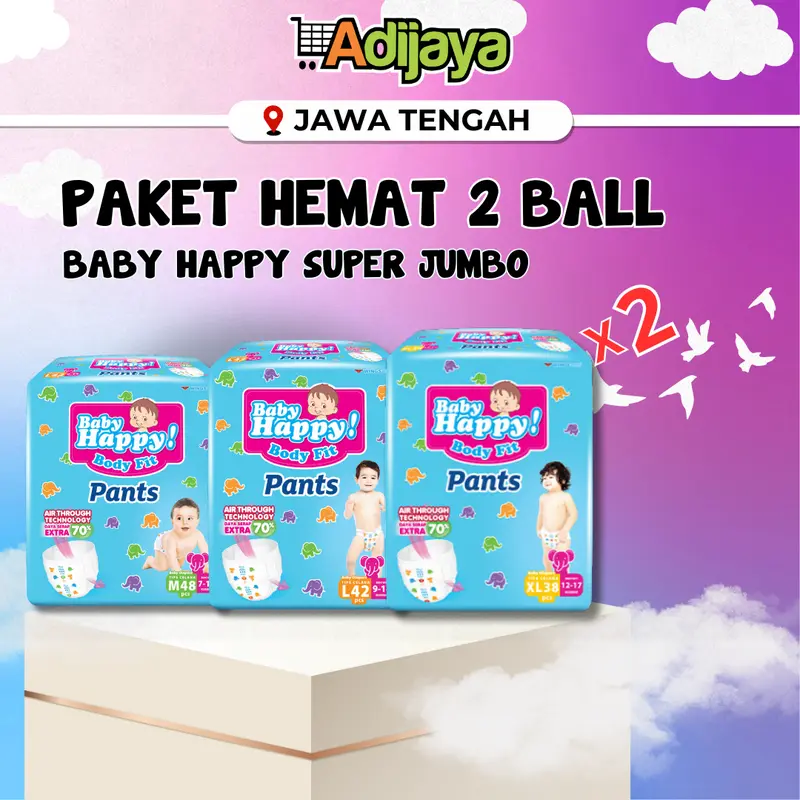 [SUPER HEMAT] 2 BALL BABY HAPPY SUPER JUMBO M48 / L42 / XL38 baby diapers 0