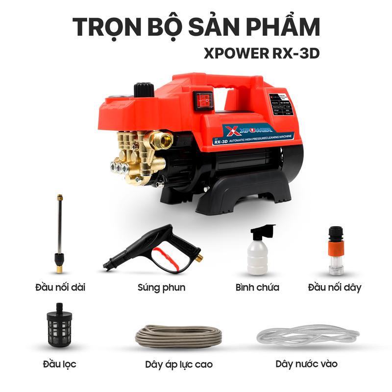  Máy Rửa Xe XPOWER RX-3D Áp Lực Cao,Có Chỉnh Áp,Máy xịt rửa Điều Hòa,tặng bình bọt tuyết 