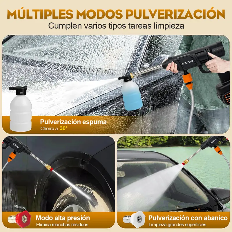 Pistola Para Hidrolavadora Electrica Portatil Inalambrica Incluye 2 Baterías, Manguera De 5M Hidrolavadora eléctrica portátil y inalámbrica negro de 550W con 680psi de presión máxima - Foto 5