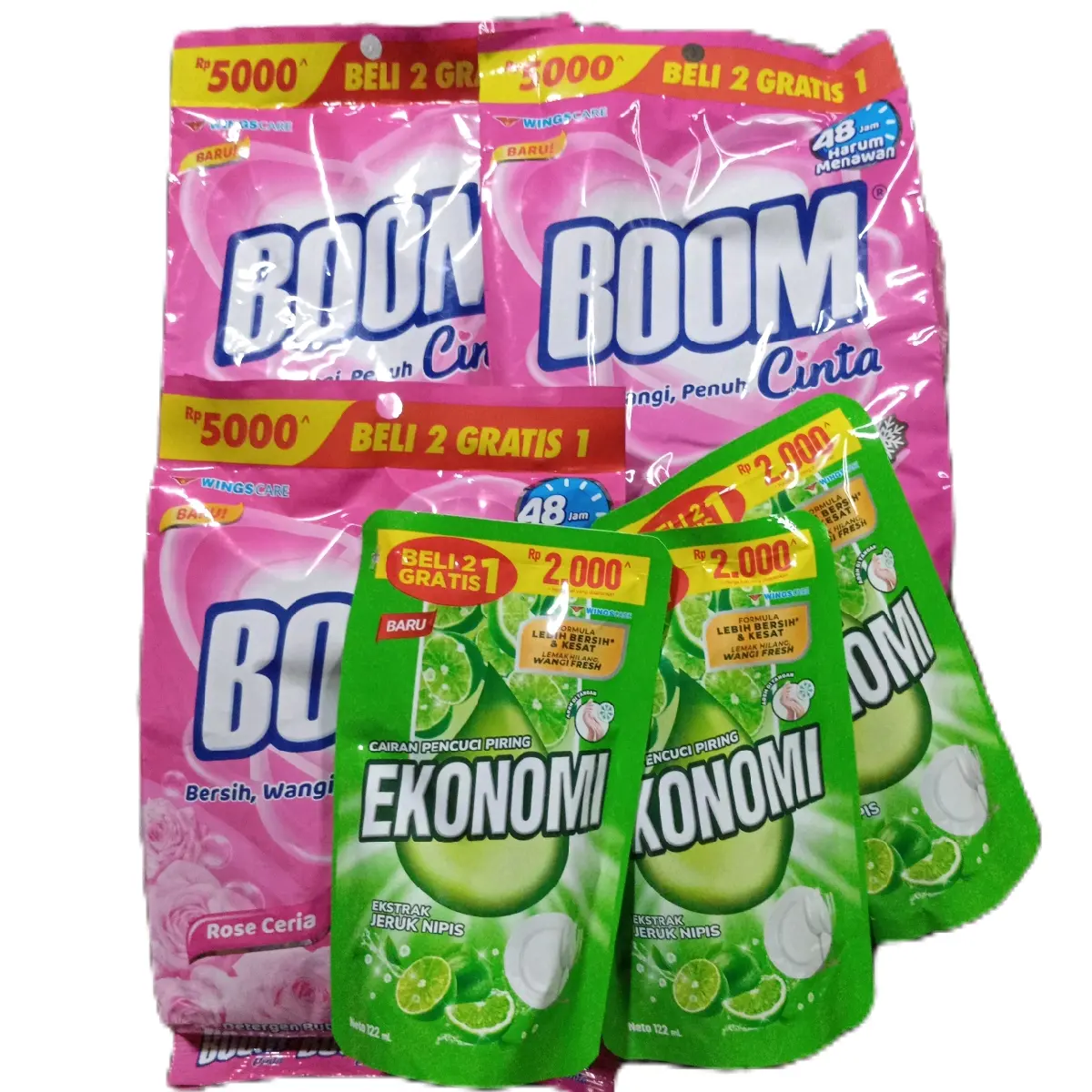 3pcs Detergen BOOM + 3pcs Sabun Ekonomi - Paket Hemat