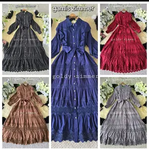 Gamis zimmer bahan katun premium renda kerah lipat cantik