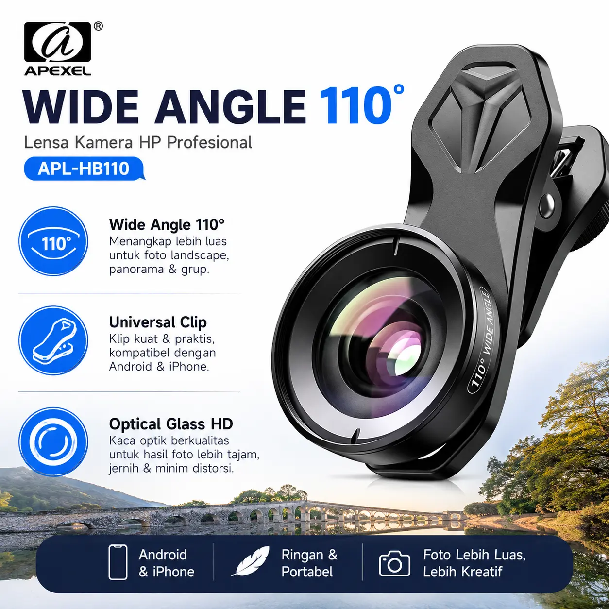 Mutiara Mall - Lensa Wide Kamera HP | Lensa Smartphone 110 Derajat | Klip Lensa Universal