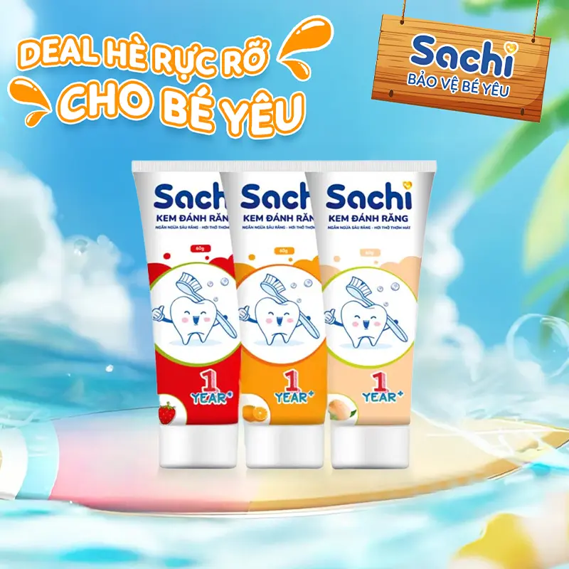 Kem đánh răng Sachi dạng tuýp 60gram hỗ trợ làm sạch, ngừa sâu răng, khử mùi hôi miệng, an toàn cho bé
