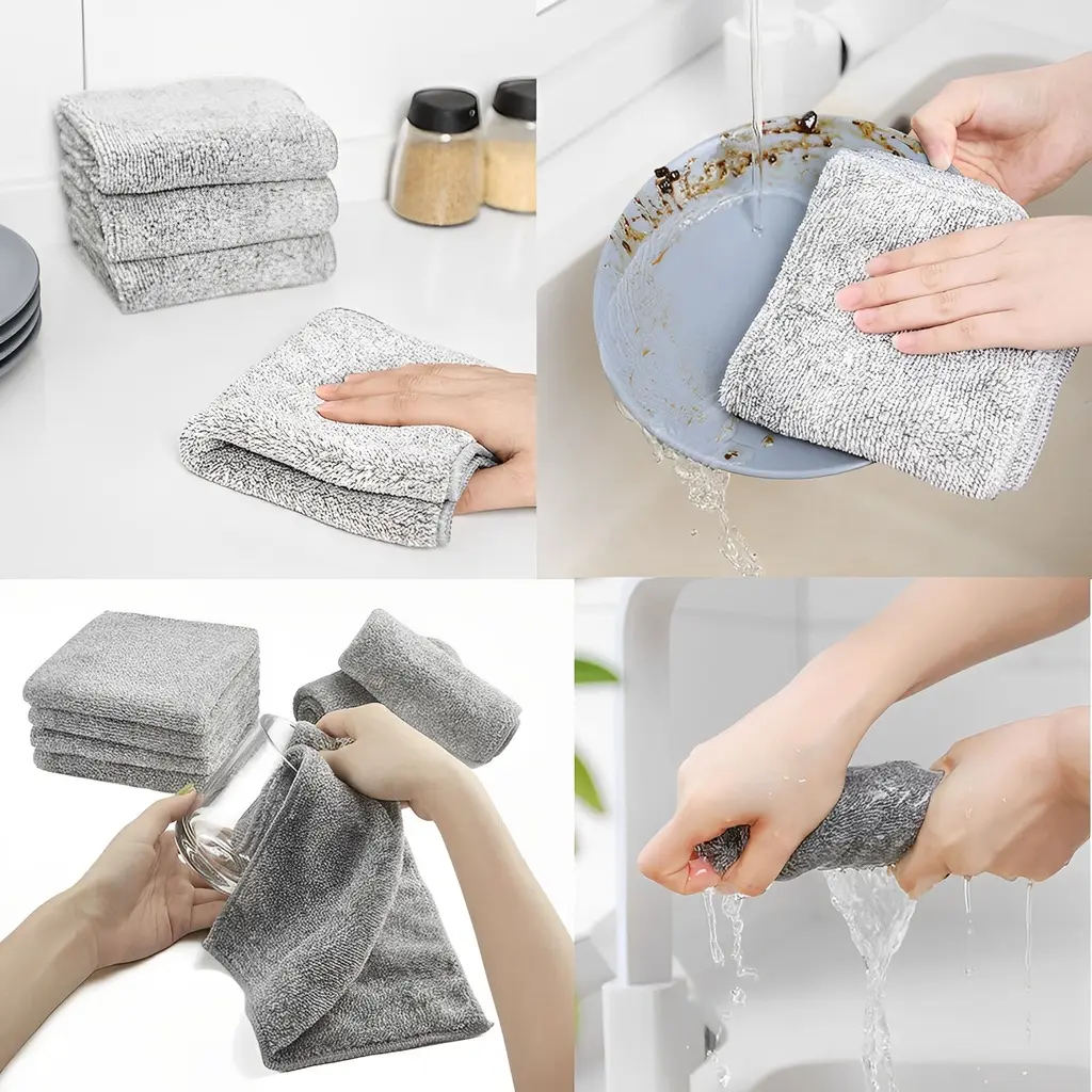 Dish Towel 10pcs Thick Bamboo Fiber Cloth Easy Clean Tuala Kain Fiber Cloth Water Absorption