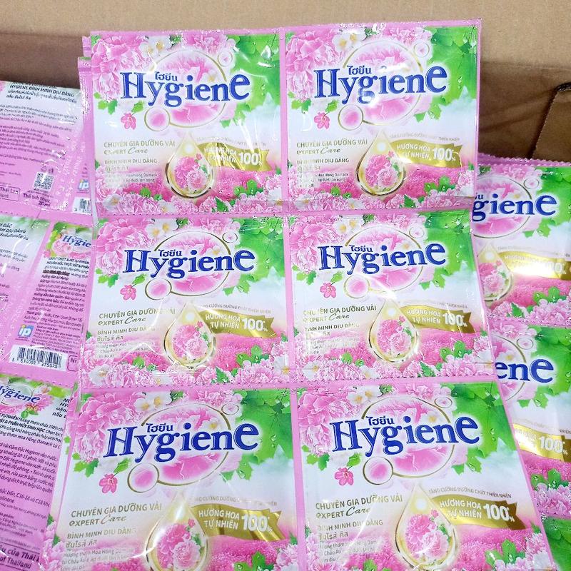  Combo 5 dây   60 gói  Xả Vải Hygiene Màu Hồng Hoa { SX Việt Nam }Làm Sạch. kem làm mềm vải lưu hương Thơm 