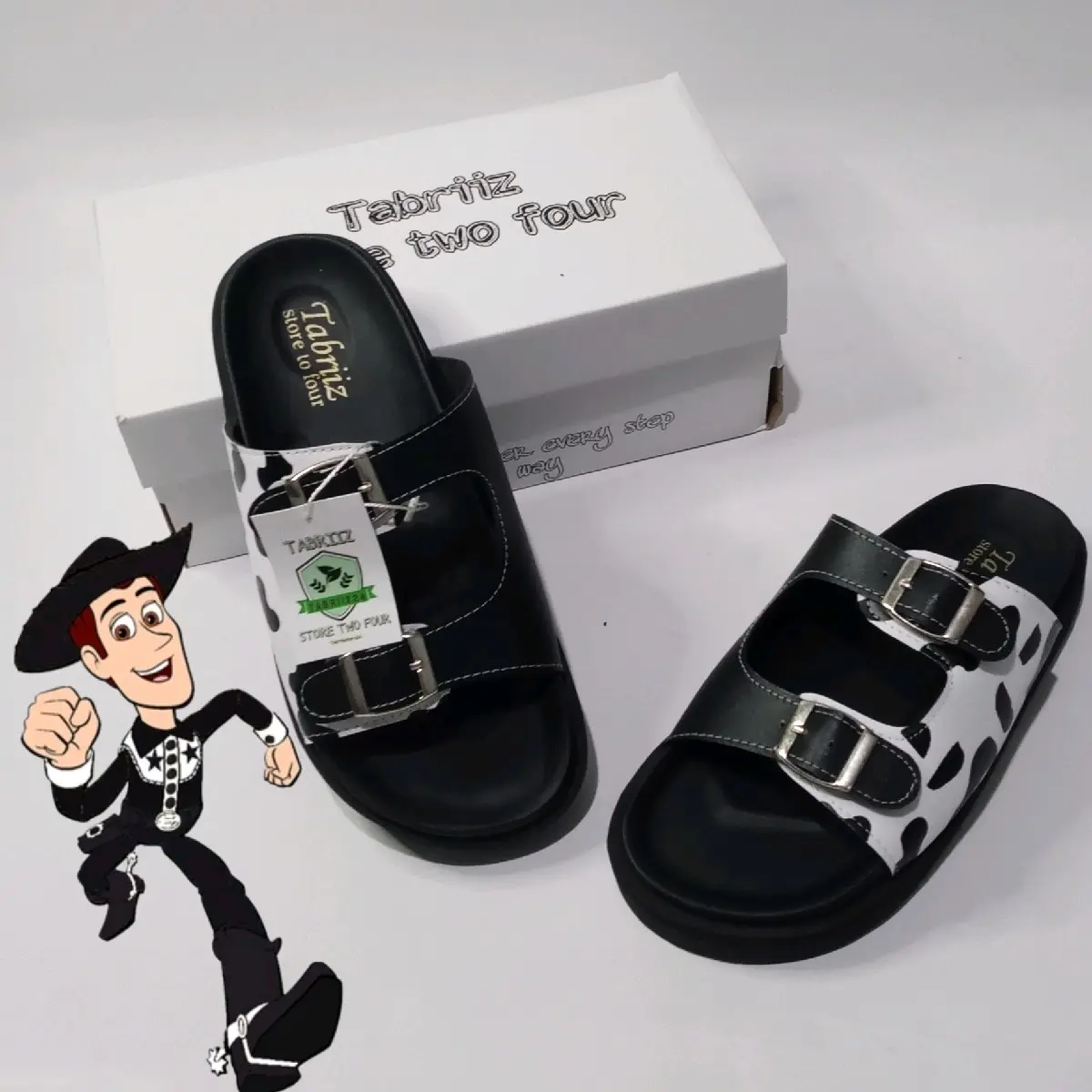 Sandal wanita kekinian woody black series birken Tanpa Hak