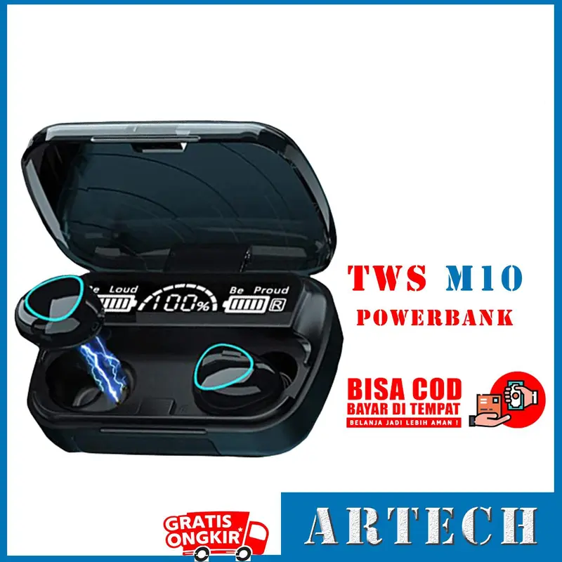 ARKANATECH Headset Bluetooth TWS M10 BLUETOOTH Wireless mega bass EARPHONE Gaming 2in1 Powerbank Headphones 0
