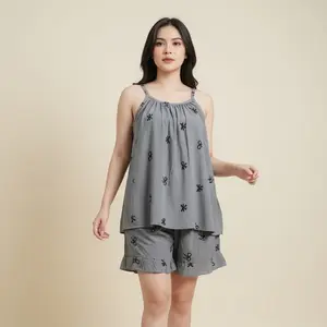Berlin Fashion One Set Tanktop Pendek Jumbo Rayon Setelan Baju Celana Renda Piyama Tidur Wanita Nyaman Stylish