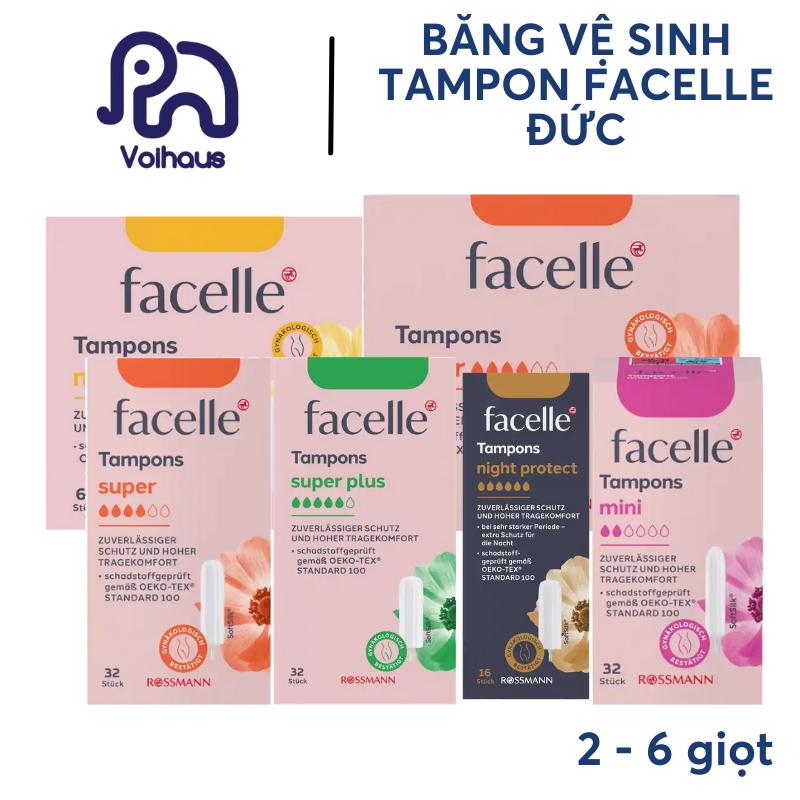 CHÍNH HÃNG - GIAO HÀNG NHANH - TẶNG HỘP THIẾC ĐỰNG MUA TỪ 2 HỘP Mẫu Mới Băng vệ sinh Tampon Facelle Super Plus - Băng vệ sinh dạng nút - Nội địa Đức