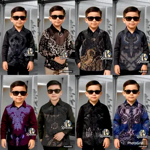 Kemeja Batik Anak Laki-Laki Lengan Panjang Bahan Katun Poly Usia 2 Tahun Sampai 13 Tahun Laki-Laki