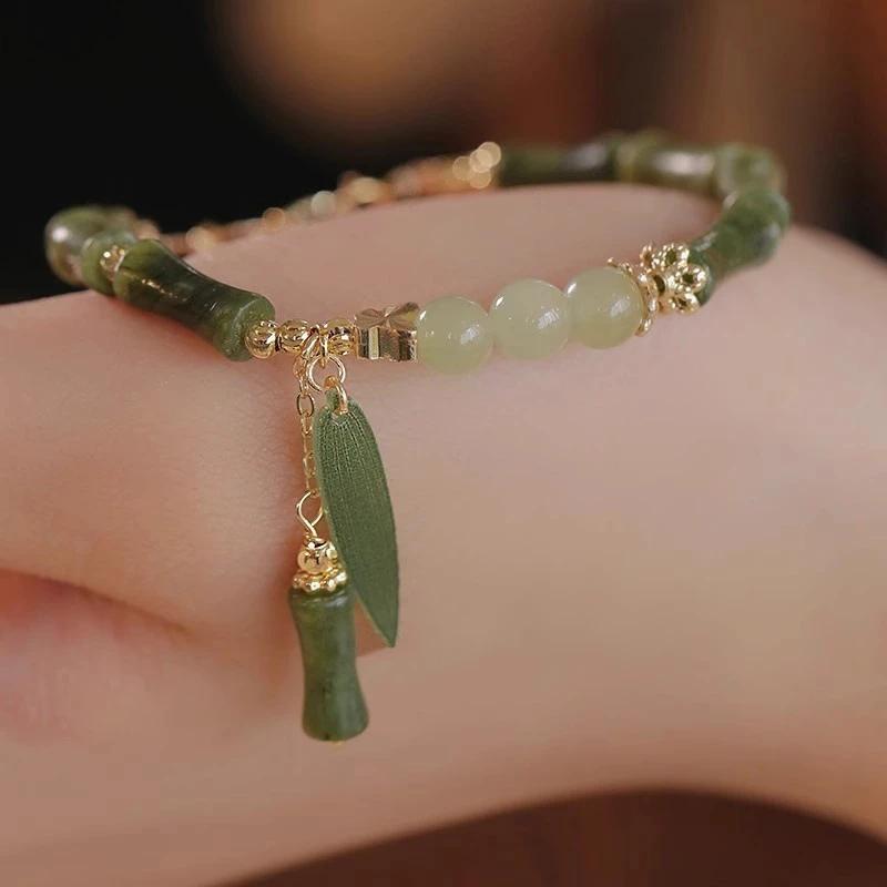 Harside Gelang Manik-manik Aesthetic Permata Giok Wanita Perhiasan Simple Mewah Simbul Keberuntungan Hadiah 2