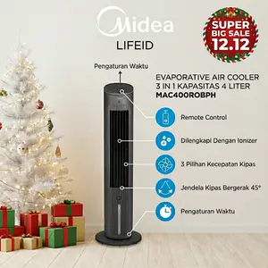 Midea 3-in-1 Evaporative Air Cooler-MAC-400R0-BPH- (Warna Hitam) Remote and lonizer Technology 4Liter-Pendingin Ruangan Penyejuk UdaraEvaporasi Cooling Fan Dengan lce Pack-FREEONGKIR JABODETABEK-REMOTE CONTROL - LIVE