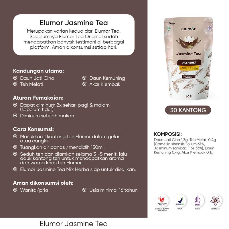 Elumor Jasmine Tea -  Minuman  Herbal Mengandung Daun Teh Melati Akar Kemuning Akar Klembak 1