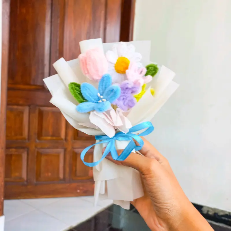 Buket mini cantik kawat bulu murah meriah 7