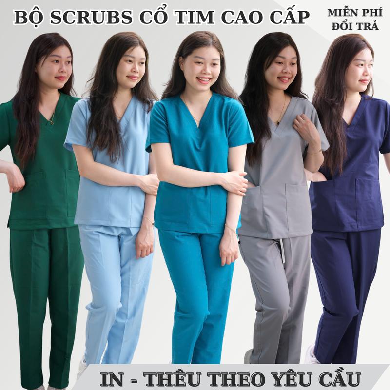Bộ Scrubs Cao Cấp, Bộ Cổ Tim Bác Sĩ, Bộ Spa Thẩm Mỹ Chất Vải Cotton Lạnh Hàn Quốc, Hỗ trợ In Thêu Từ 1 Bộ