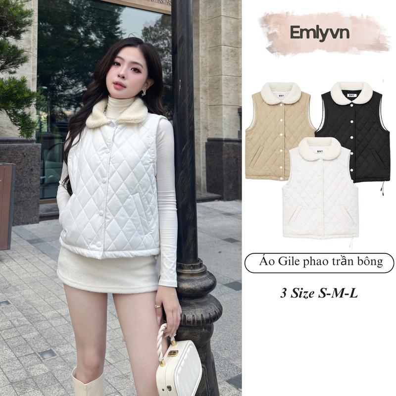 EMLYvn x KOC - Áo Gile Phao Nữ Cổ Lông Trần Bông Áo Khoác Gile Phao Hàn Quốc Mùa Đông 2025