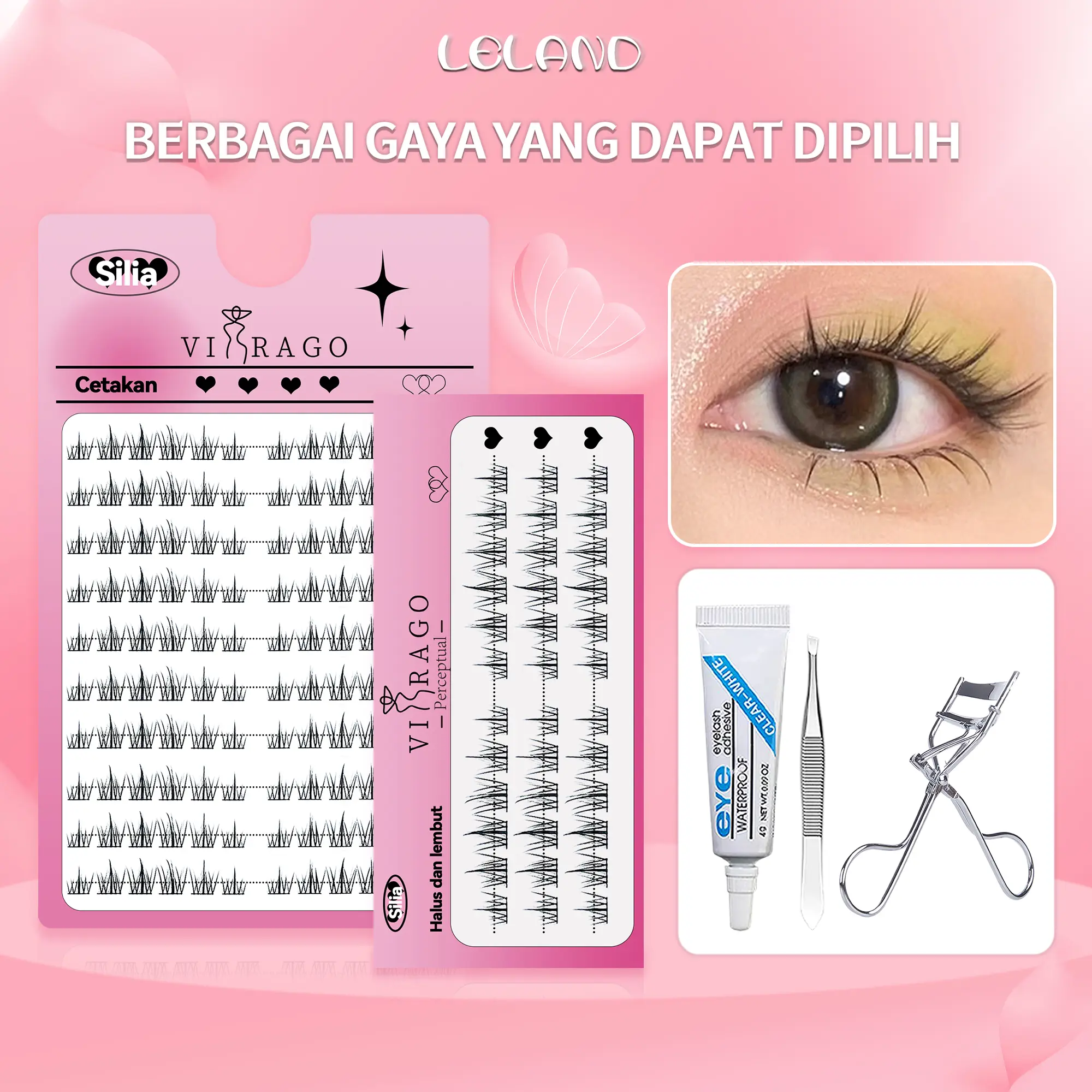 LELAND Bulu Mata Palsu Tersegmentasi | Satu Cluster Bulu Mata Simulasi 3D Natural Bulu Mata Eyelash Extension | Riasan Mata Bulumata Palsu