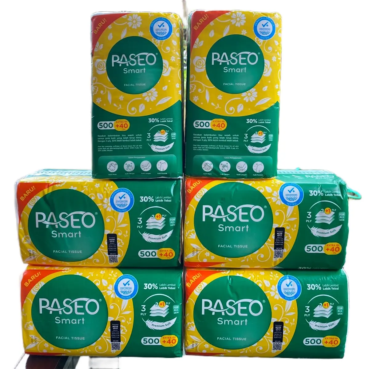 (6 PCS) TISU/TISSUE PASEO FACIAL 540 HELAI 30% LEBIH KUAT & TEBAL 3 PLY TISSUE PER LEMBAR