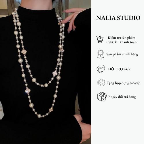  NALIA DC908 - Dây Chuyền Dáng Dài Mặt Hoa 4 lá Đính Ngọc Trai Cao Cấp Phong Cách Hàn Quốc Mới vòng cổ nữ_ 5903 