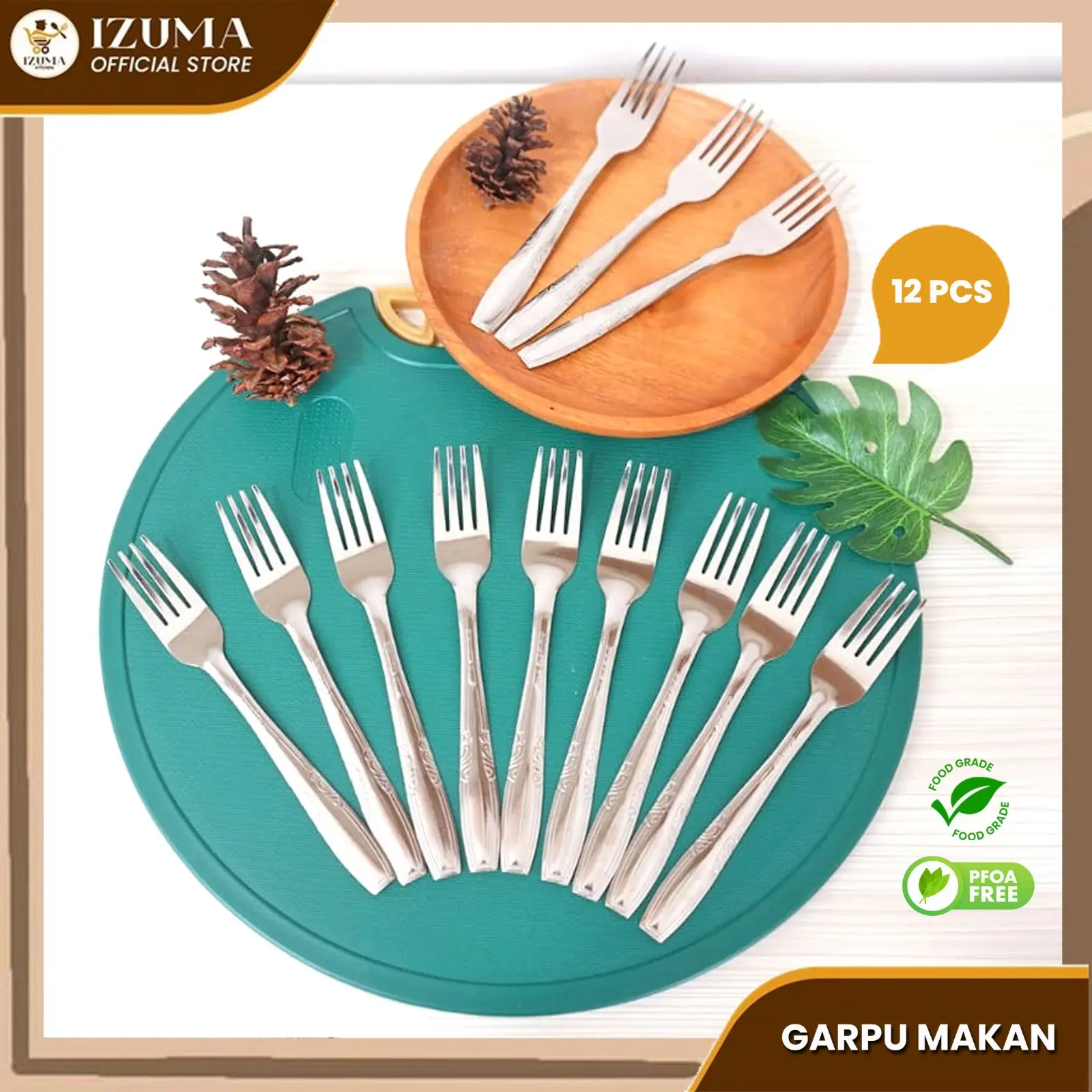 IZUMA Garpu Makan 1 Lusin Stainless Steel Anti Karat Aman Isi 12pcs Sendok Makan Tahan Lama Besi Tahan Karat Gaya Klasik