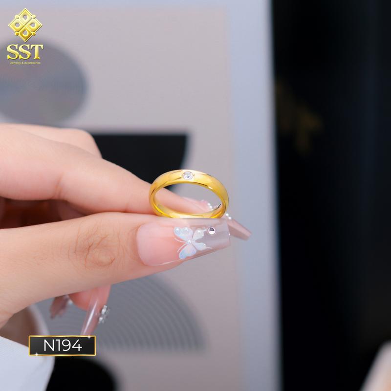  Nhẫn Kiểu Dành Cho Cặp Đôi Titan SST Official trơn đính đá tối giản Không Đen Gỉ N194 