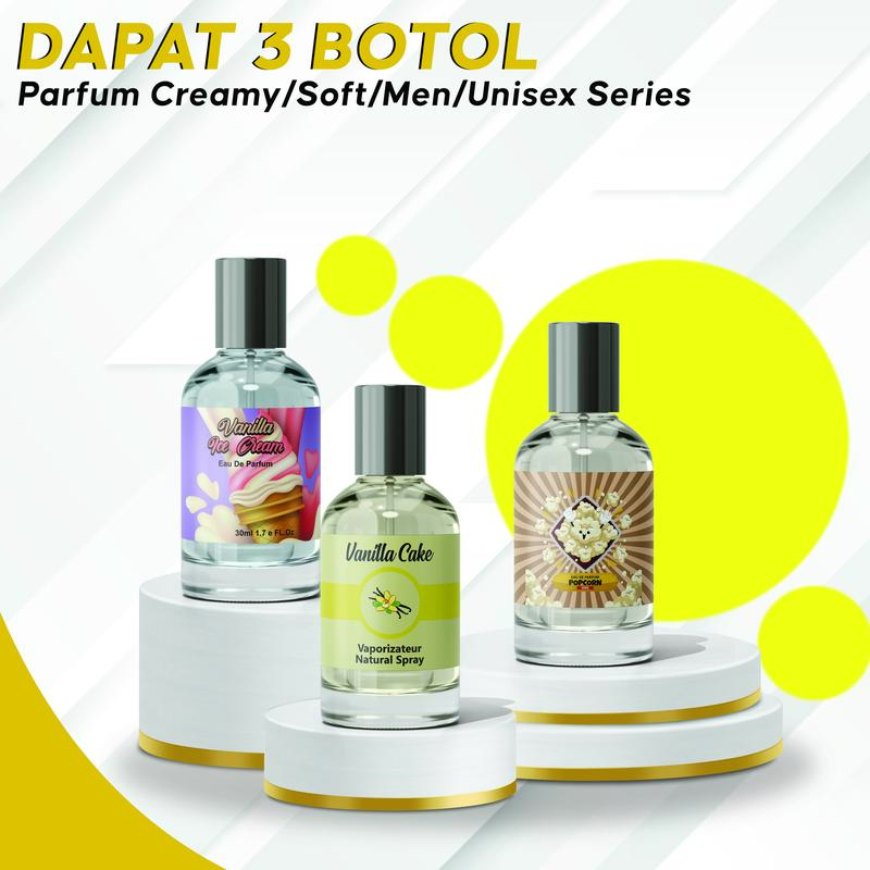 Dapat 3 Botol Eau De Parfum 30ml Creamy/Soft/Men Series Tahan Lama Pewangi 0