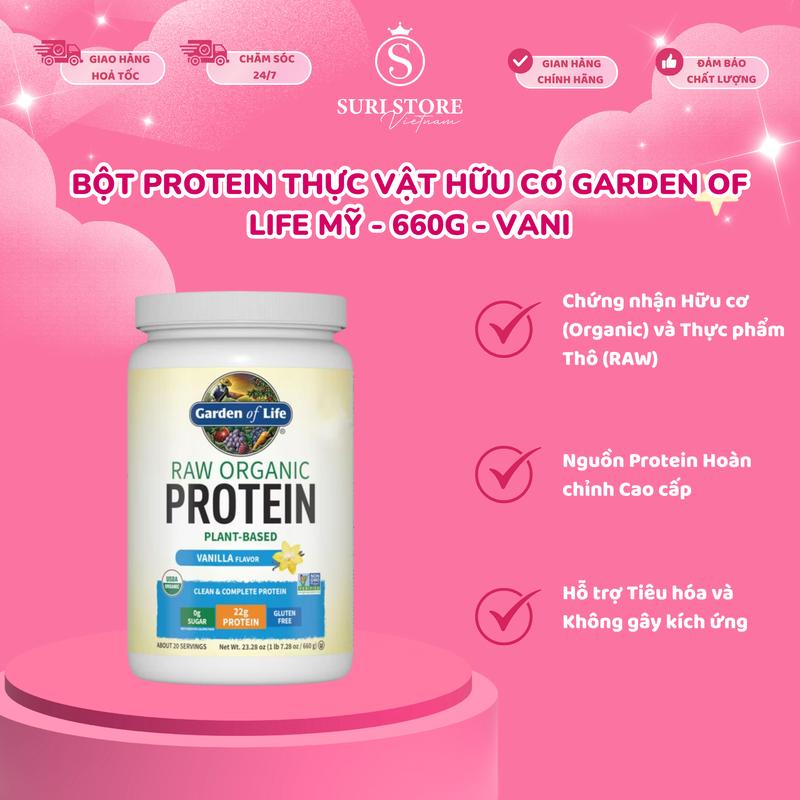 SURI STORE - Bột protein thực vật hữu cơ Garden Of Life Mỹ - 660g - Vani