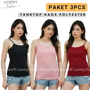 PAKET 3 PCS Tank top TANPA BRA Tali Kecil/ singlet Tali Spaghetti  Stretch