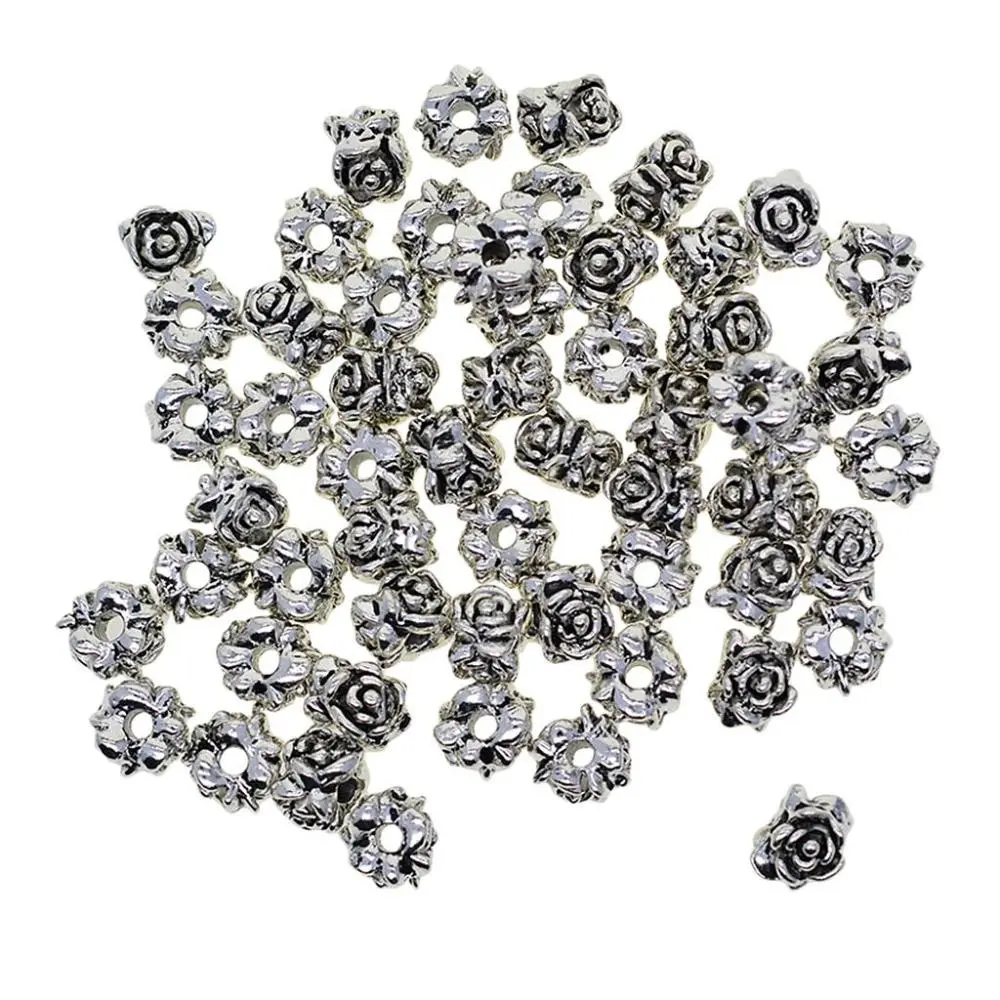 50x Loose Rose Flowers Jewelry Making Beads Tibetan for DIY