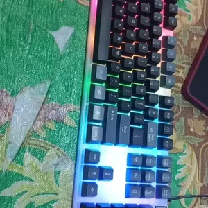 [Peningkatan baru]Huwei AK105 Keyboard Gaming LED RGB 104 Tombol Set Mouse USB Wired Latensi Rendah Dual Tone