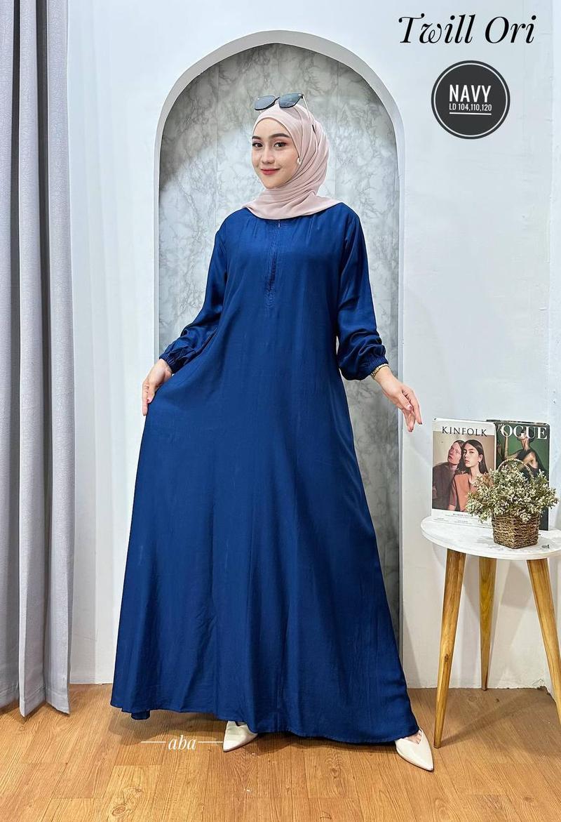 Product Introduction of gamis polos twil ori dress panjang busui tali samping Muslim Twill Kancing Cantik Karet Wudhu Kain Lembut Tebal Kerah Motif Wanita Rayon Katun Mewah Baju Maxi 11