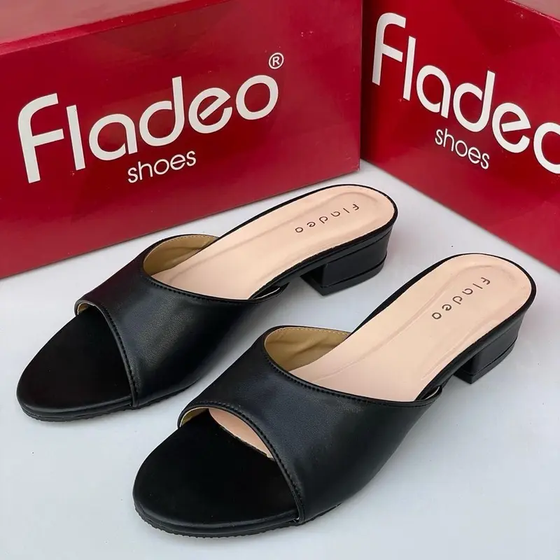 Sendal Fladeo Selop Wanita Heels 3 cm - Sandal - Shoes Karet Mules i03 0