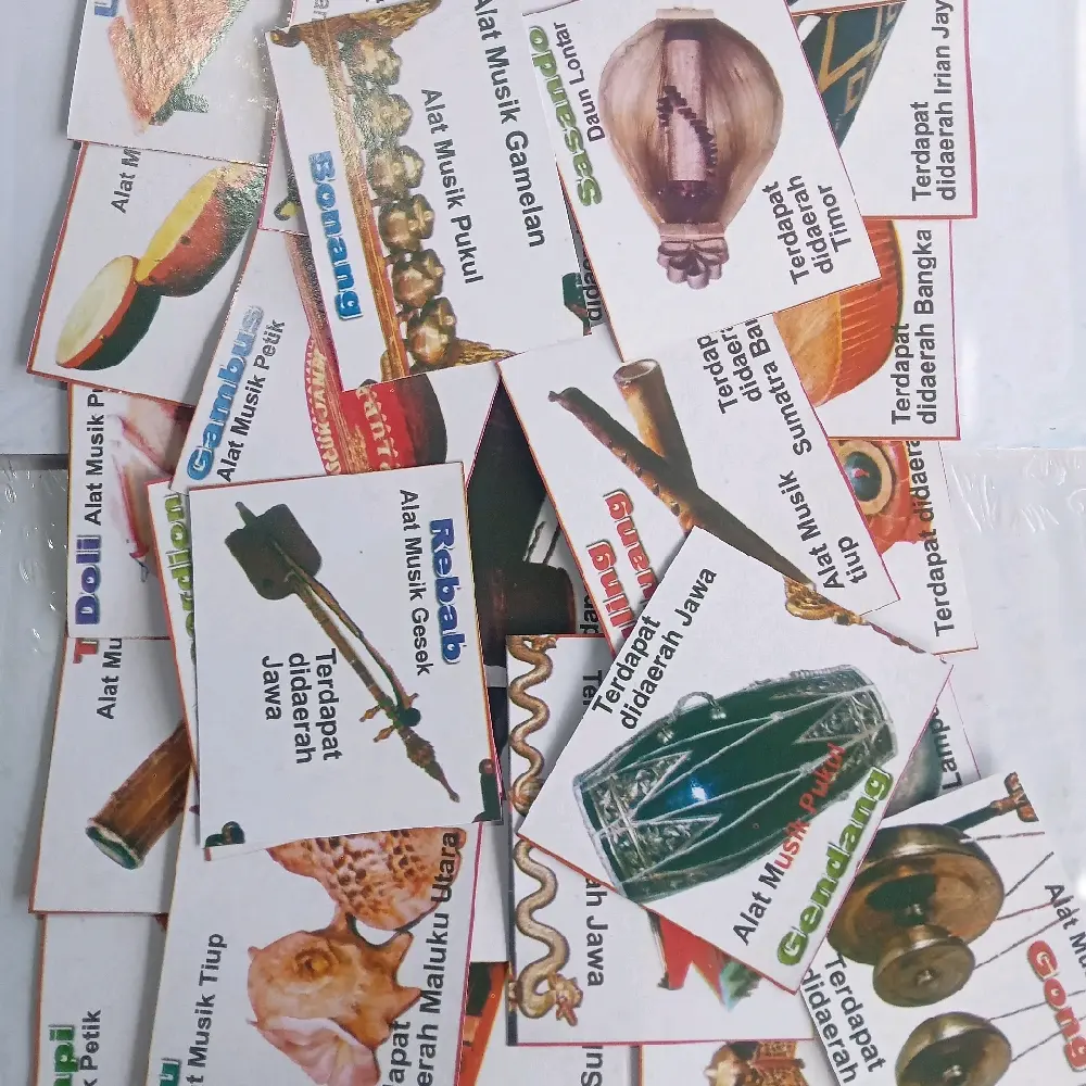 flash card edukasi jenis alat musik tradisional