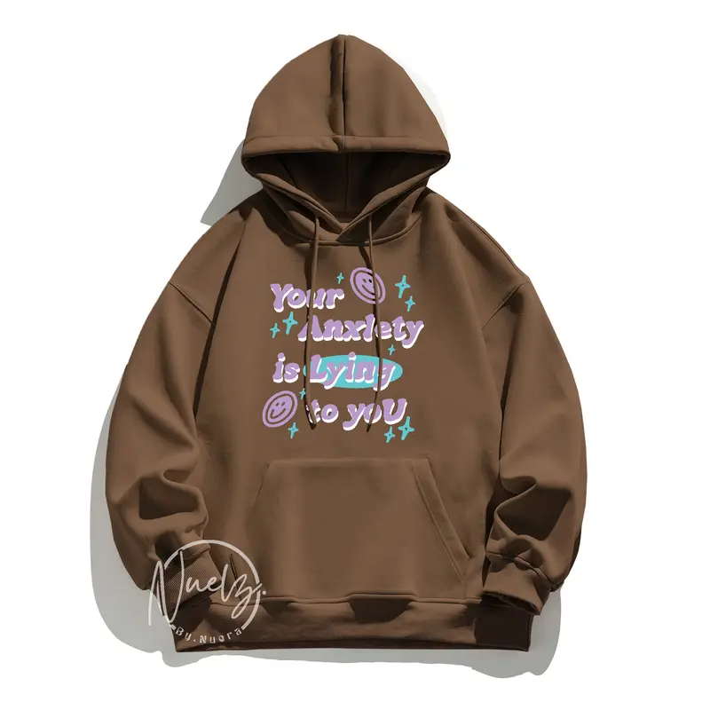 Sweater Hoodie Wanita Korean Street Style Your Anxiety Lying Oversized Kasual Estetik Fleece Lembut 7