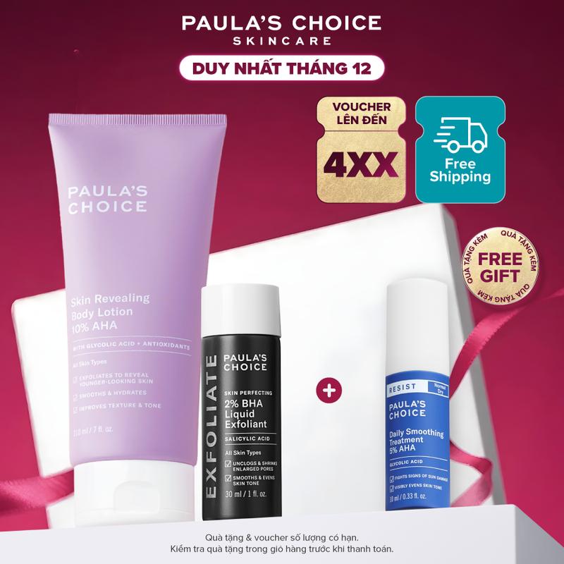 Bộ đôi Kem dưỡng thể làm sáng da chứa 10% AHA và dung dịch tẩy tế bào chết 2% BHA Paula's Choice 5900-2016