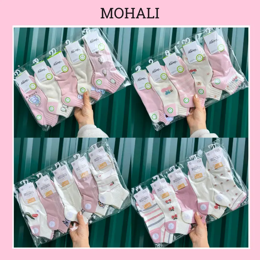 Set 5 đôi cổ ngắn tổng hợp màu hồng cotton kháng khuẩn thấm hút mồ hôi tốt MOHALI SVN157