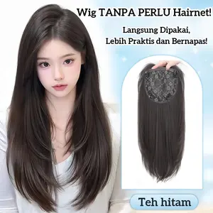 LvyStyle-Wig TANPA PERLU Hairnet  palsu korea LAYER Hair clip lurus panjang  wig tanpa poni Wig daily Rambut palsu wanita jepit Wig korean style Wig jepit rambut palsu hair clip lurus panjang  Rambut palsu wanita panjang 60cm