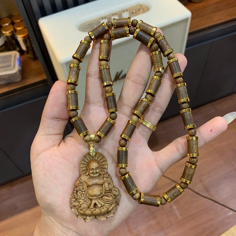 Dây Chuyền Trầm Hương Bọc Khoen Mạ Mặt Phật, Mặt Di Lặc | Trầm Hương Phúc Tử Vi