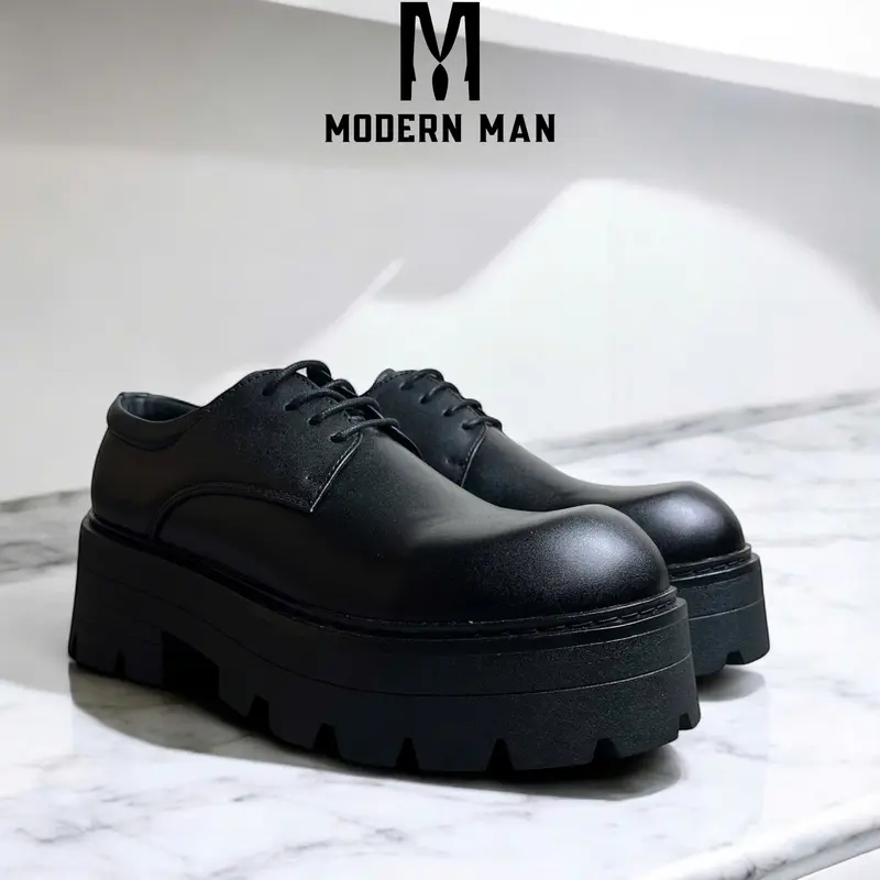 Giày derby chunky COMMADO MODERN MAN da sít , mũi tròn  - Đế khâu cao 7cm 2