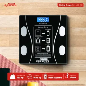 Taffware Digipounds Timbangan Elektrik Digital SH-Y01-UI 180kg Akurat dengan Layar LCD & Baterai Isi Ulang Cocok untuk Pengukuran Berat Badan dan Suhu Ruangan