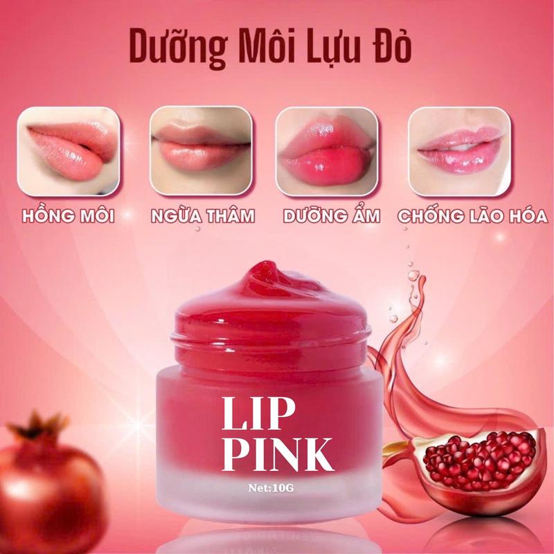 Son dưỡng ủ môi lựu đỏ collagen Lip Pink - Dưỡng mềm môi căng mọng làm hồng môi sau phun xăm Nữ với collagen và lựu đỏ giàu vitamin C và E